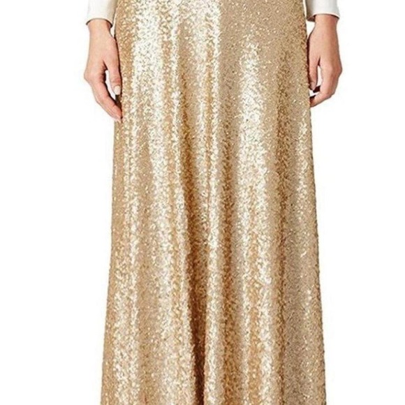 Honey Qiao Womens Gold Sequin Maxi Skirt sz 6 NWT - Picture 1 of 6